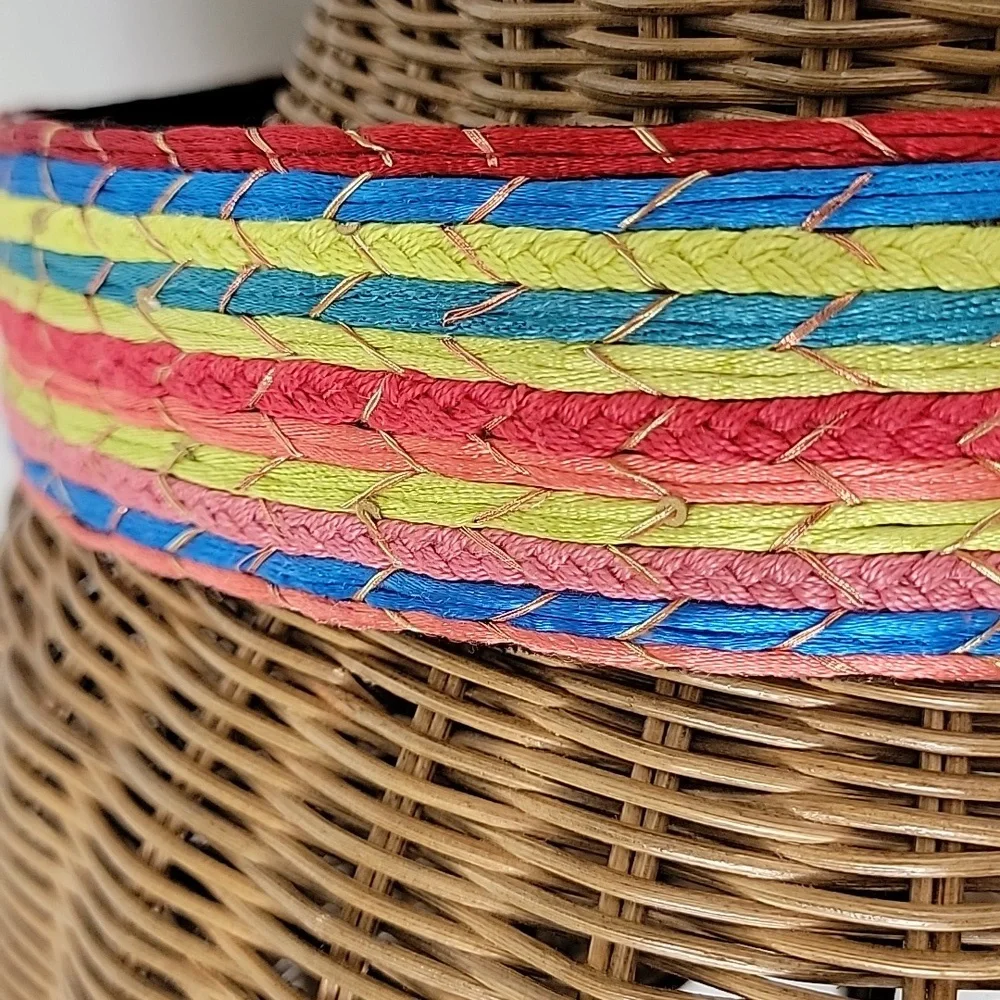 CHICO'S Black Leather Belt Woven with Sequins szS Bin7